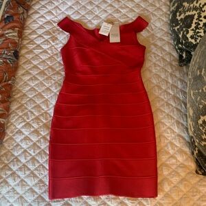 Herve Leger Red Off-Shoulder Mini Dress